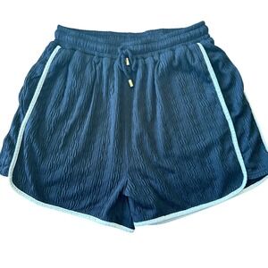 Entro Womens Textured Dolphin Shorts Black Light Blue Trim Elastic Waist Medium